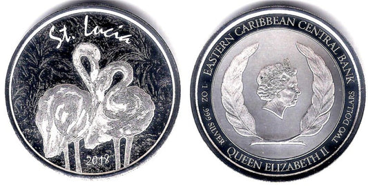 Estados Orientales Caribeños. 2018. 2 Dollars (Proof) (Plata) Santa Lucia