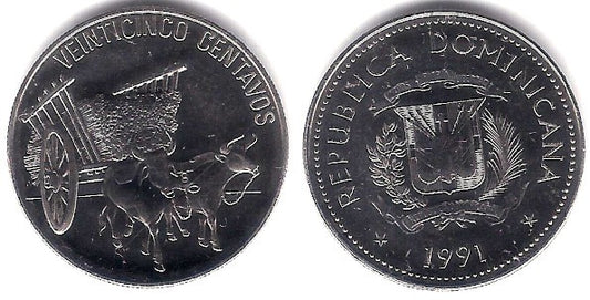 (71.1) República Dominicana. 1991. 25 Centavos (SC)