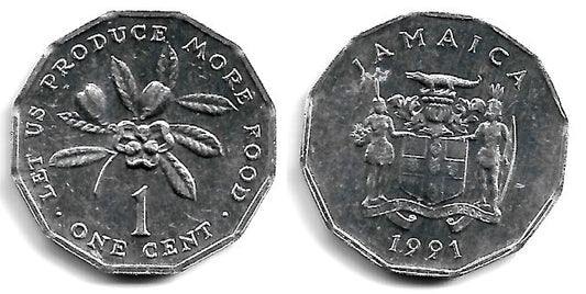 (64) Jamaica. 1991. 1 Cent (EBC)