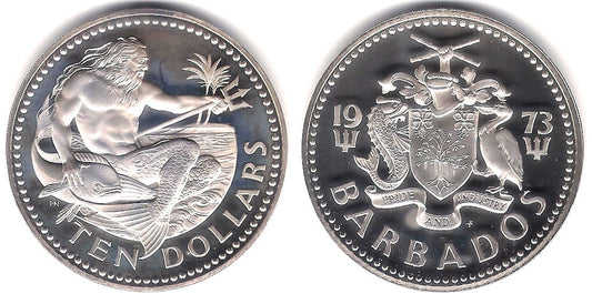 (17a) Barbados. 1973. 10 Dollars (Proof) (Plata)