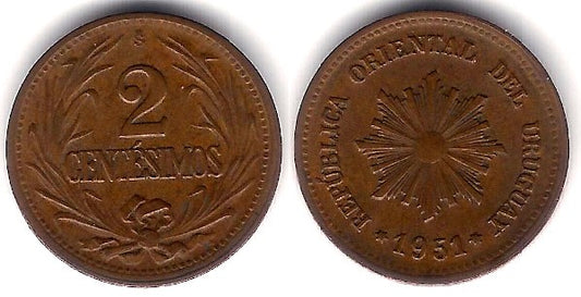 (20a) Uruguay. 1951. 2 Centesimos (EBC)