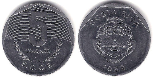 (214.1) Costa Rica. 1989. 5 Colones (MBC+)