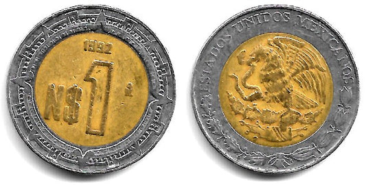 (550) Estados Unidos Mexicanos. 1992. 1 Peso (MBC-)