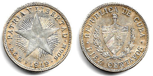 (A12) Cuba. 1949. 10 Centavos (MBC+) (Plata)
