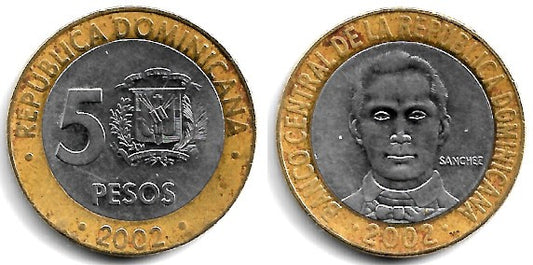 (89) República Dominicana. 2002. 5 Pesos (MBC-)