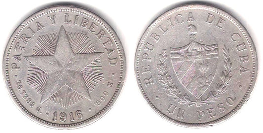 (15.2) Cuba. 1916. 1 Peso (MBC) (Plata)