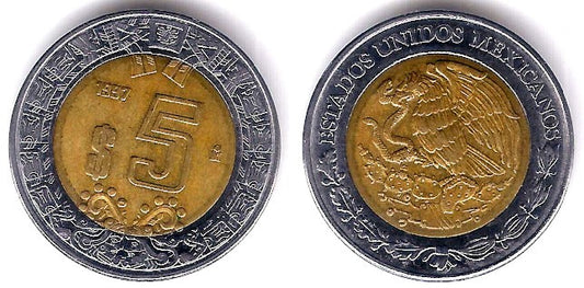 (605) Estados Unidos Mexicanos. 1997. 5 Pesos (MBC)