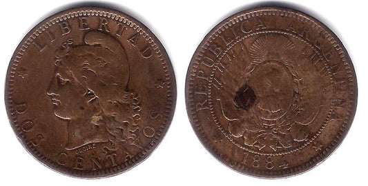(33) Argentina. 1884. 2 Centavos (BC+)