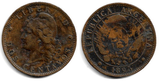 (33) Argentina. 1895. 2 Centavos (MBC)