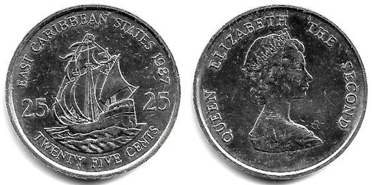 (14) Estados Orientales Caribeños. 1987. 25 Cents (EBC)